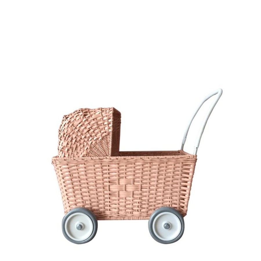 Toys & Play Olli Ella Dolls & Accessories | Rattan Strolley - Rose