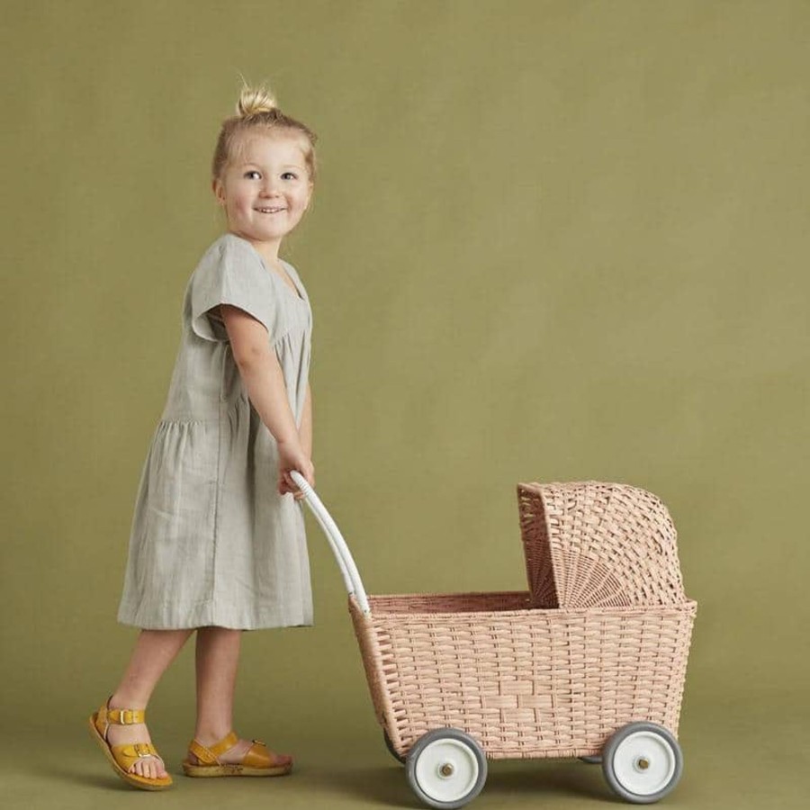 Toys & Play Olli Ella Dolls & Accessories | Rattan Strolley - Rose