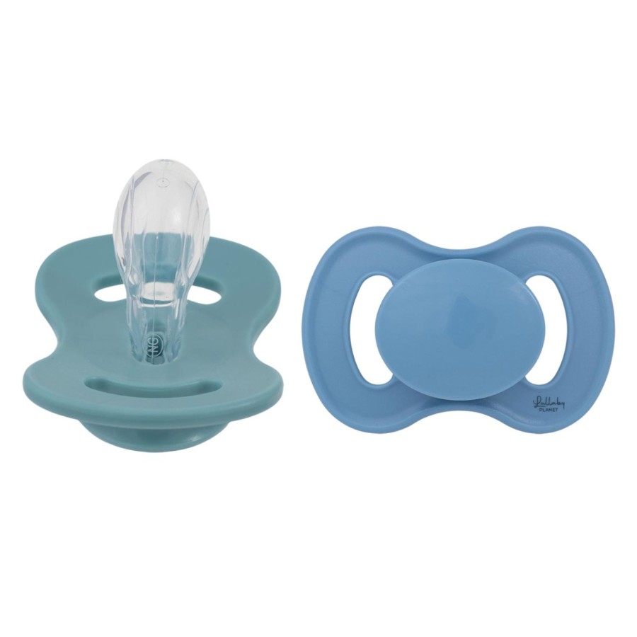 Mealtimes & Care Lullaby Planet Pram Accessories | Set Of 2 Silicone Pacifiers Size 2 - Ocean Teal & Dove Blue