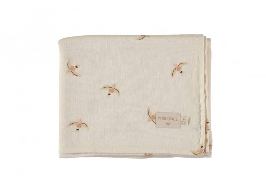 Nursery & Interior Nobodinoz Muslins & Swaddles | Butterfly Swaddle Nude Haiku Birds Natural