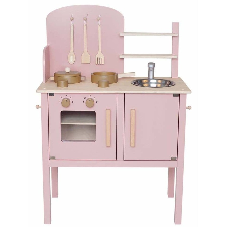 Toys & Play Jabadabado Play Kitchens | Wooden Children'S Kitchen With Pots - Pink