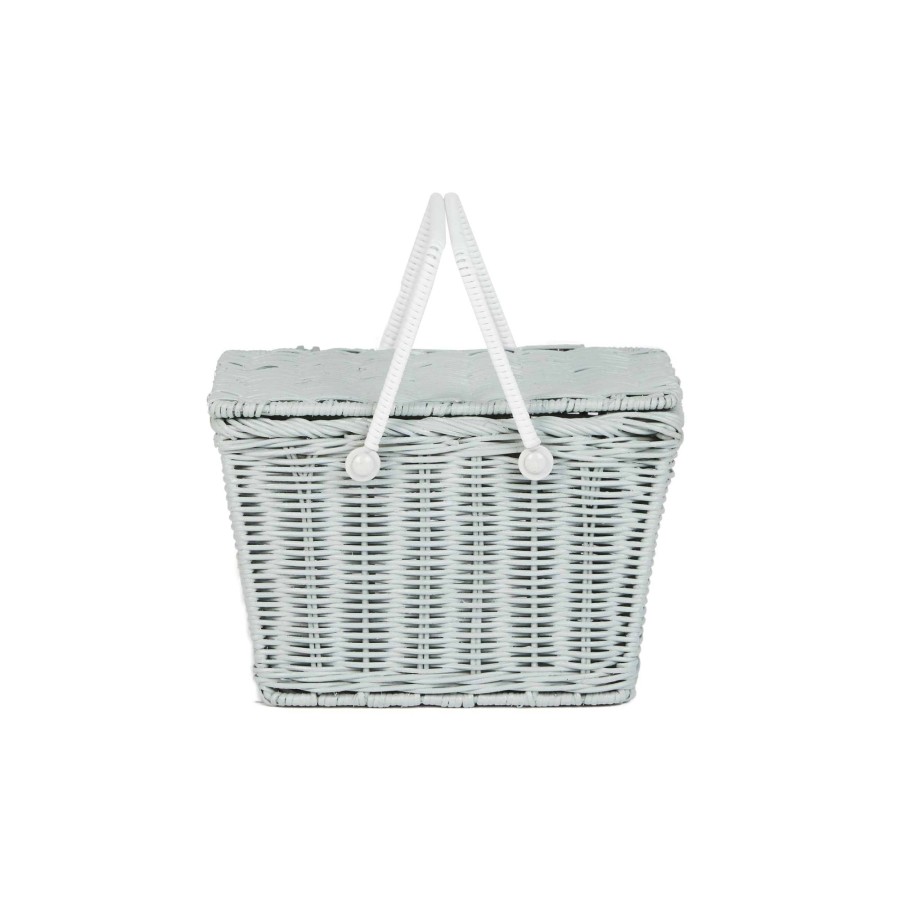 Outdoor Olli Ella Picnic Tupperware & Blankets | Piki Rattan Basket - Vintage Blue