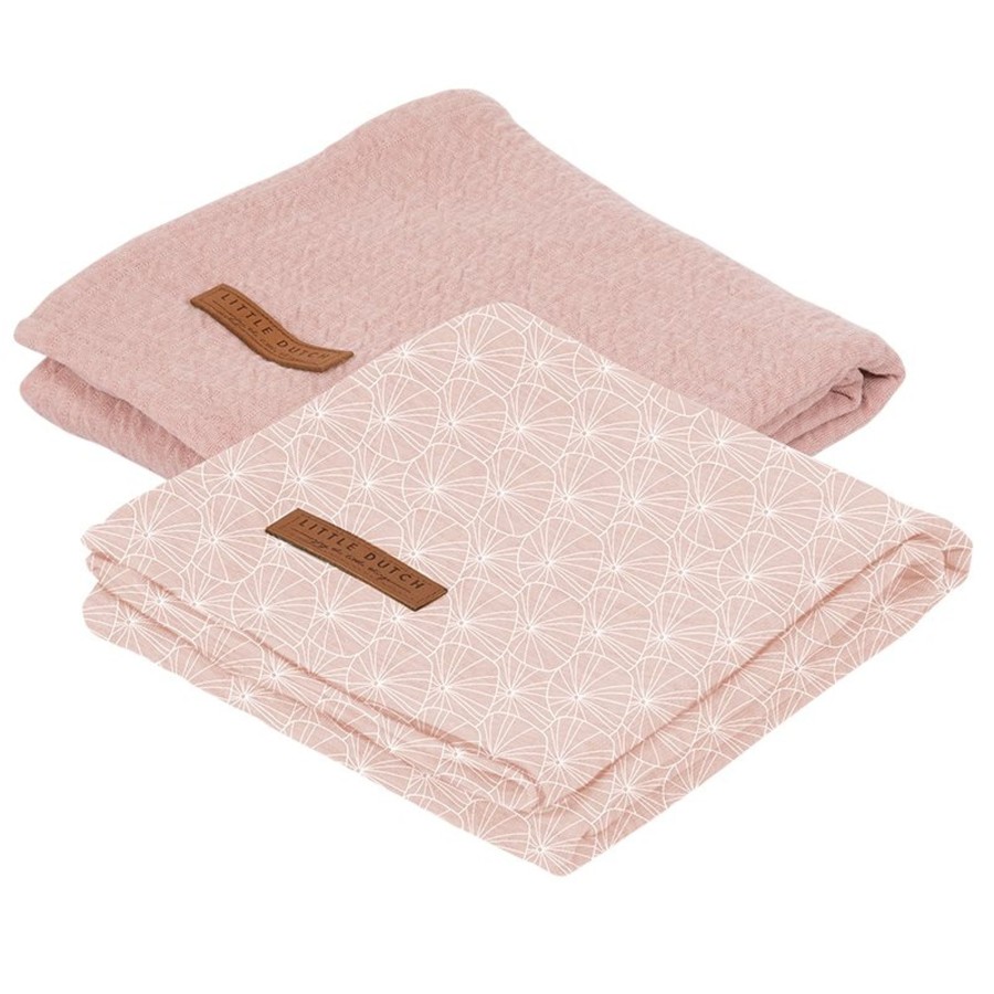 Nursery & Interior Little Dutch Muslins & Swaddles | Muslin Cloths 70 X 70 Lily Leaves Pink/Pure Pink