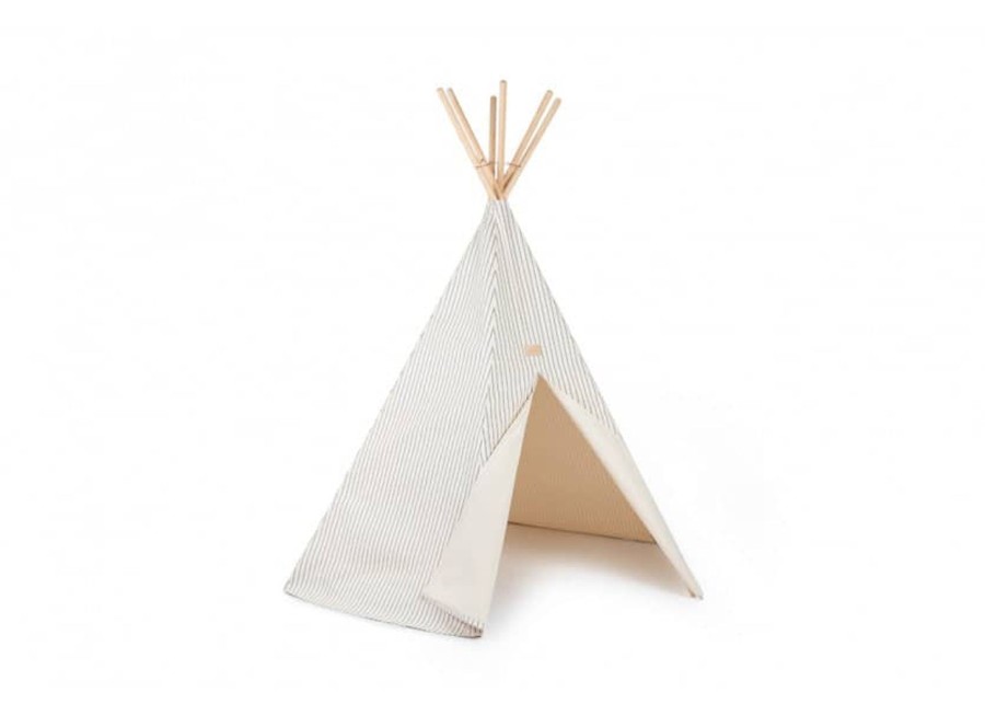 Nursery & Interior Nobodinoz Teepee, Tents & Tunnels | Arizona Teepee Blue Thin Stripes Natural