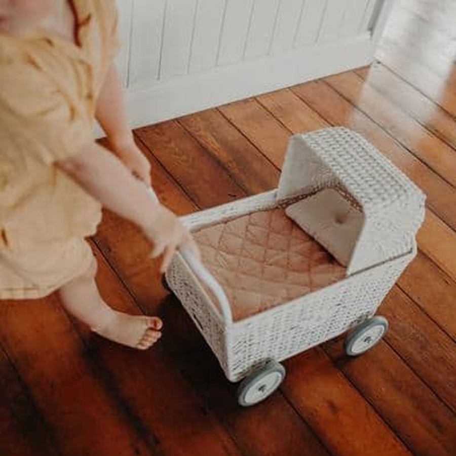 Toys & Play Olli Ella Dolls & Accessories | Rattan Strolley - White