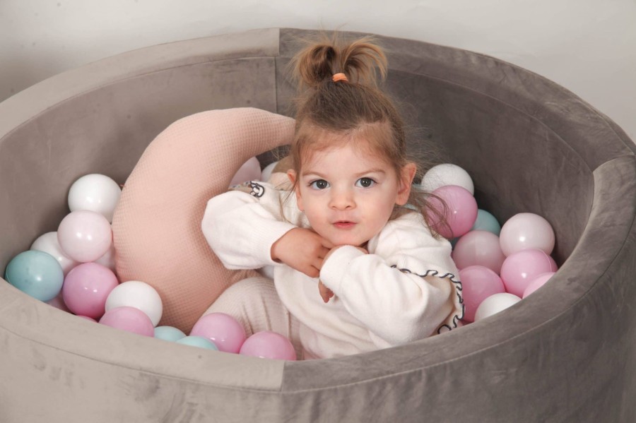 Toys & Play Misioo Ball Pits | Grey Velvet Ball Pit 90X40 | Rainbow Pinks