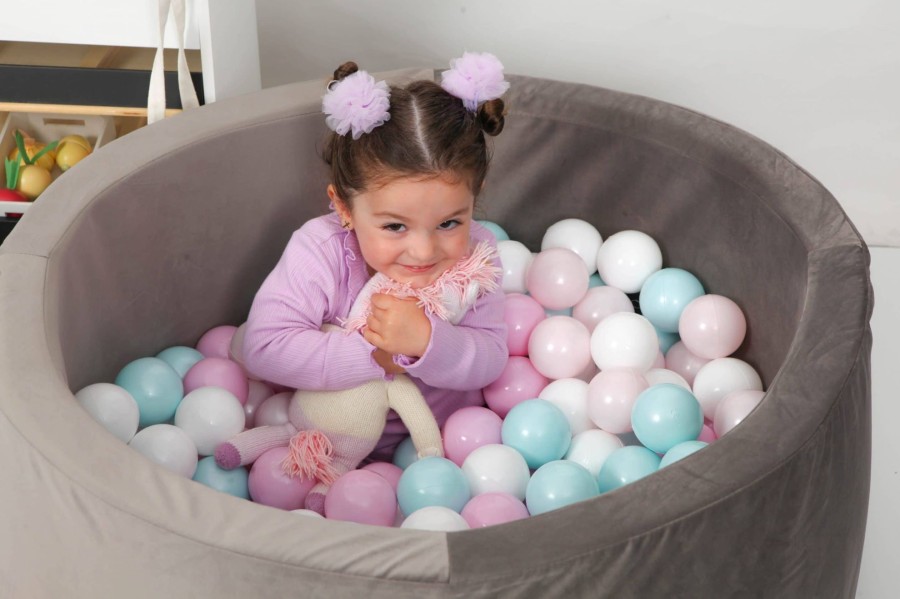 Toys & Play Misioo Ball Pits | Grey Velvet Ball Pit 90X40 | Rainbow Pinks