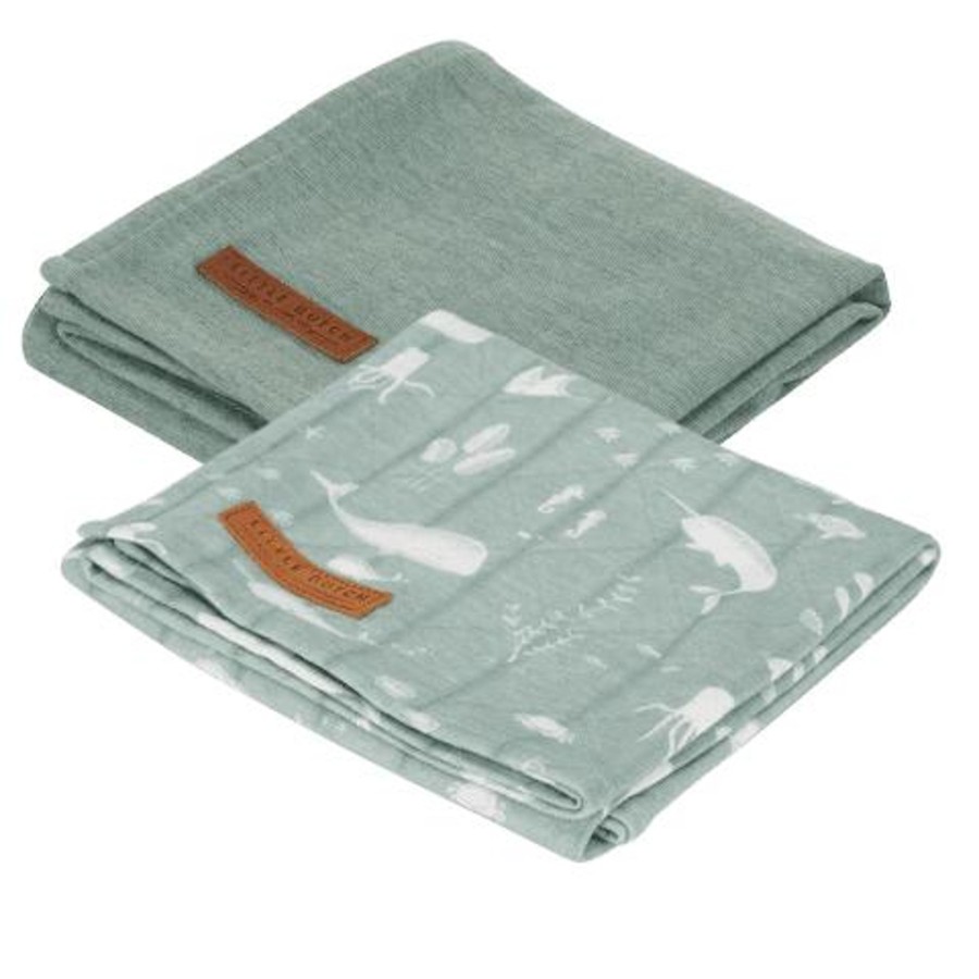 Nursery & Interior Little Dutch Muslins & Swaddles | Muslin Cloths 70 X 70 Ocean Mint/Pure Mint