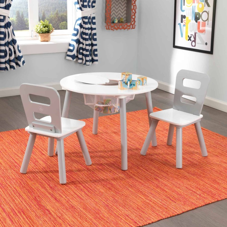 Nursery & Interior Kids Kraft Tables & Chairs | Round Storage Table & 2 Chair Set - Gray & White