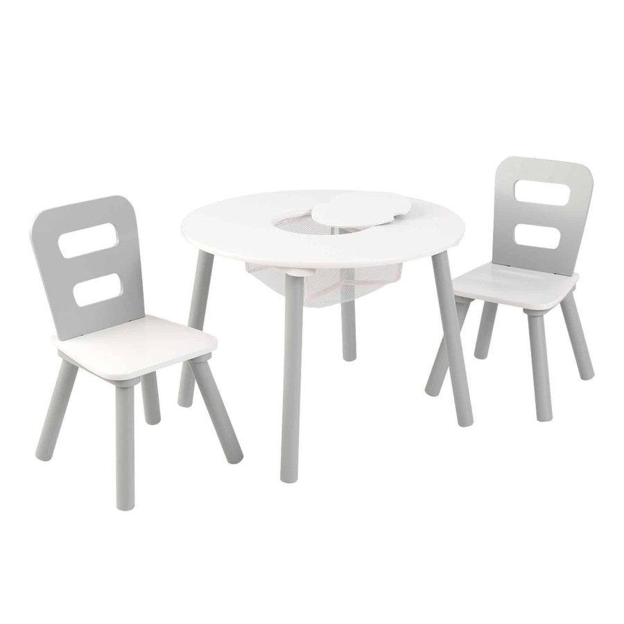 Nursery & Interior Kids Kraft Tables & Chairs | Round Storage Table & 2 Chair Set - Gray & White