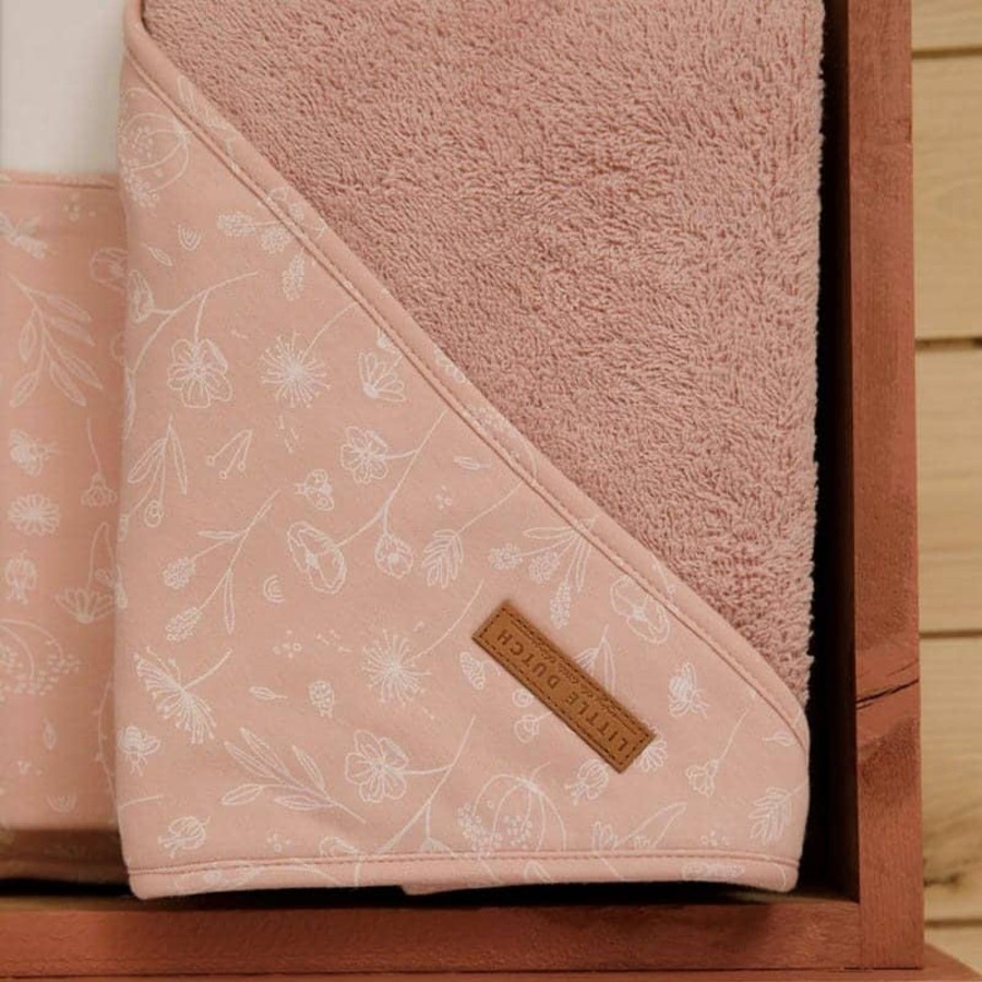 Mealtimes & Care Little Dutch Hooded Towels | Hooded Towel Wild Flowers Pink