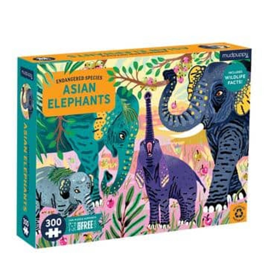 Toys & Play Mudpuppy Puzzles & Games | Asian Elephants Endangered Species 300 Piece Puzzle