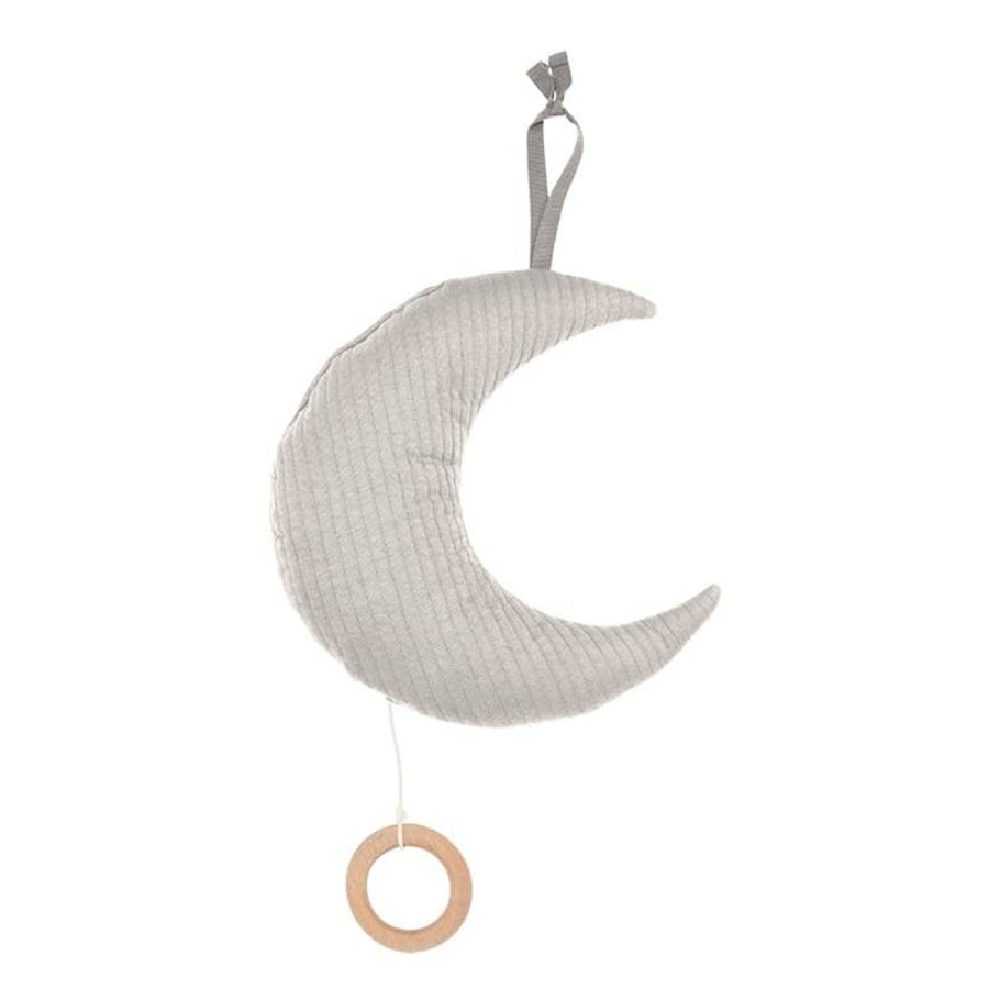 Nursery & Interior Little Dutch Mobiles | Moon-Shaped Music Box Pure Grey