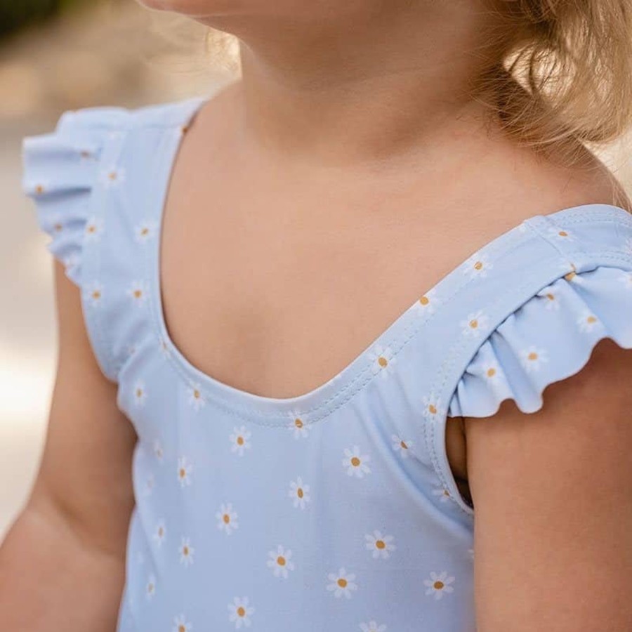 Clothing & Accessories Little Dutch Swimwear | Bathsuit Ruffles Daisies Blue