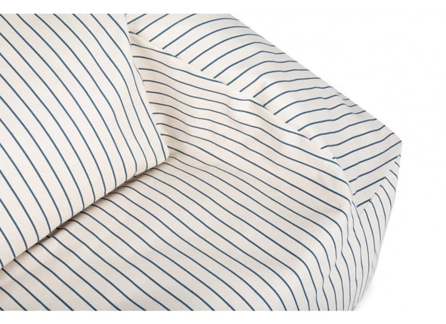 Nursery & Interior Nobodinoz Cushions | Chelsea Armchair Twill Beanbag Blue Thin Stripes Natural