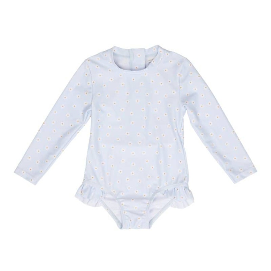 Clothing & Accessories Little Dutch Swimwear | Bathsuit Long Sleeves Ruffles Daisies Blue