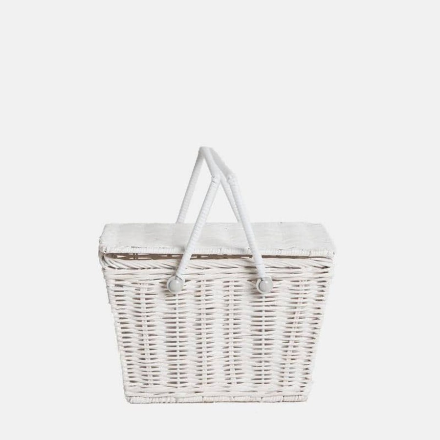 Outdoor Olli Ella Picnic Tupperware & Blankets | Piki Rattan Basket - White