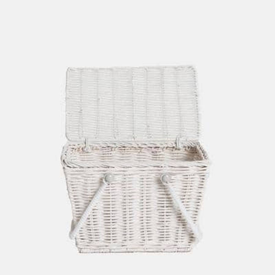 Outdoor Olli Ella Picnic Tupperware & Blankets | Piki Rattan Basket - White