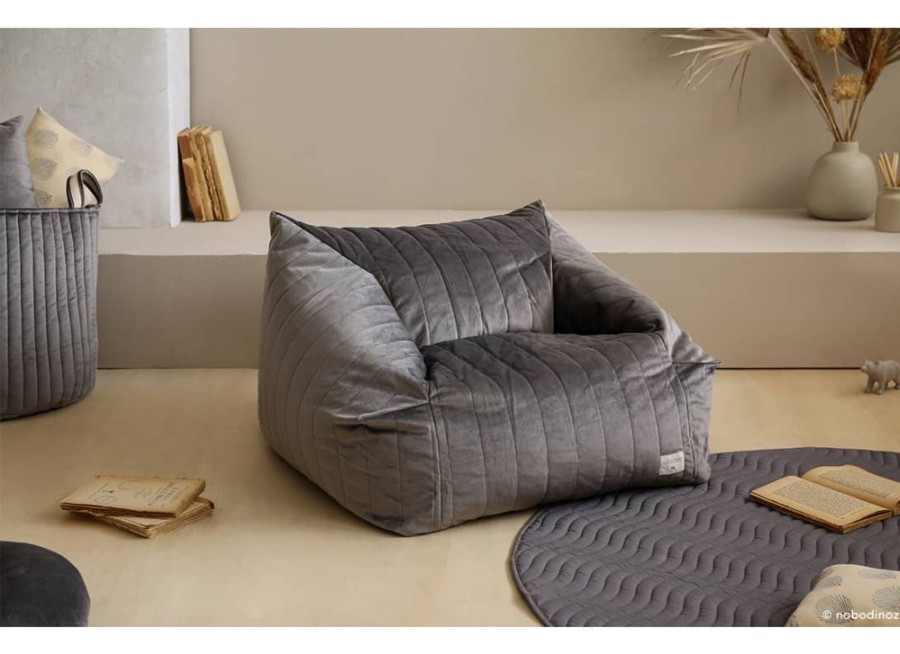 Nursery & Interior Nobodinoz Cushions | Chelsea Armchair Beanbag Velvet Slate Grey