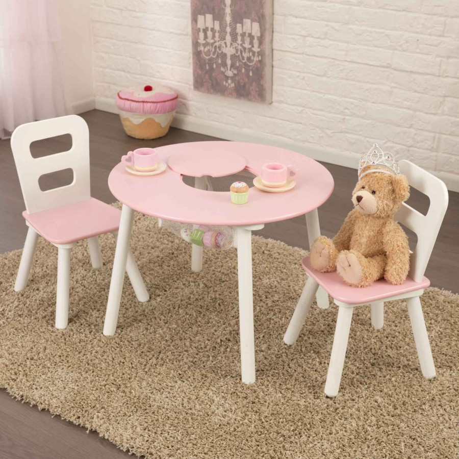 Nursery & Interior Kids Kraft Tables & Chairs | Round Storage Table & 2 Chair Set - Pink & White