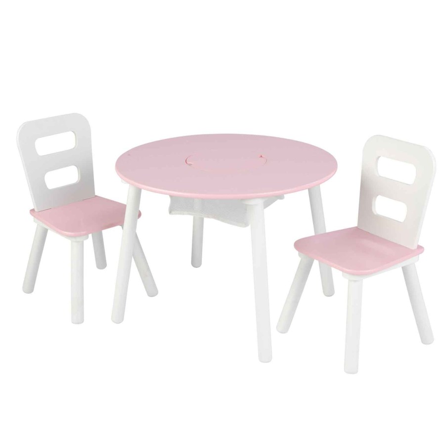 Nursery & Interior Kids Kraft Tables & Chairs | Round Storage Table & 2 Chair Set - Pink & White