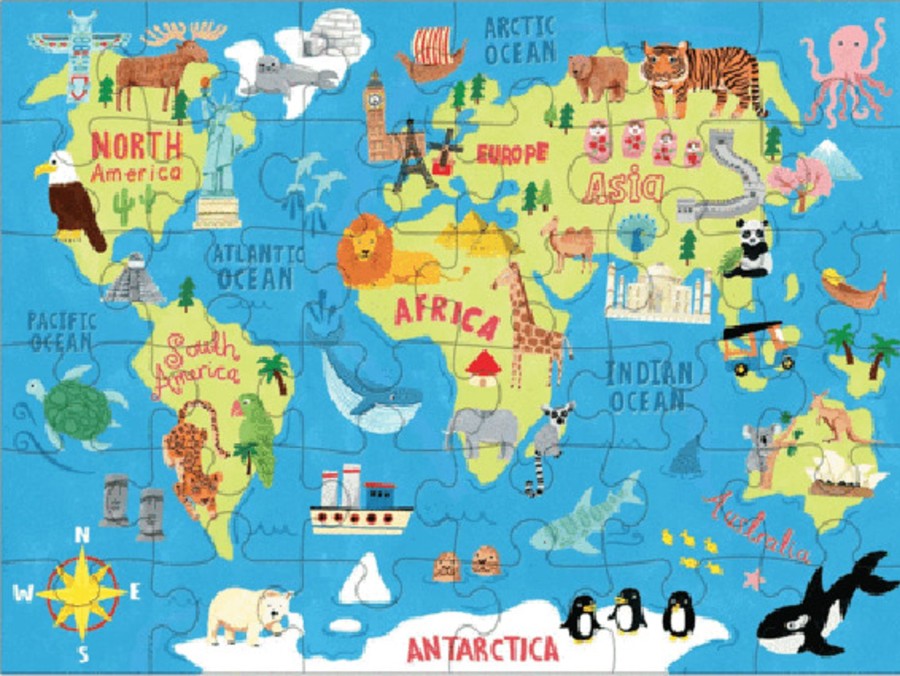 Toys & Play Mudpuppy Puzzles & Games | Map Of The World Puzzle To Go In Fabric Travel Bag